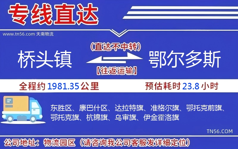 橋頭鎮(zhèn)到鄂爾多斯物流公司